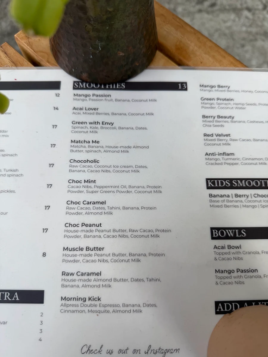 Menu, Love Your Soul Cafe
