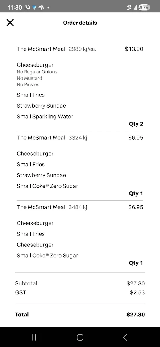 Menu, McDonald’s Albion Park