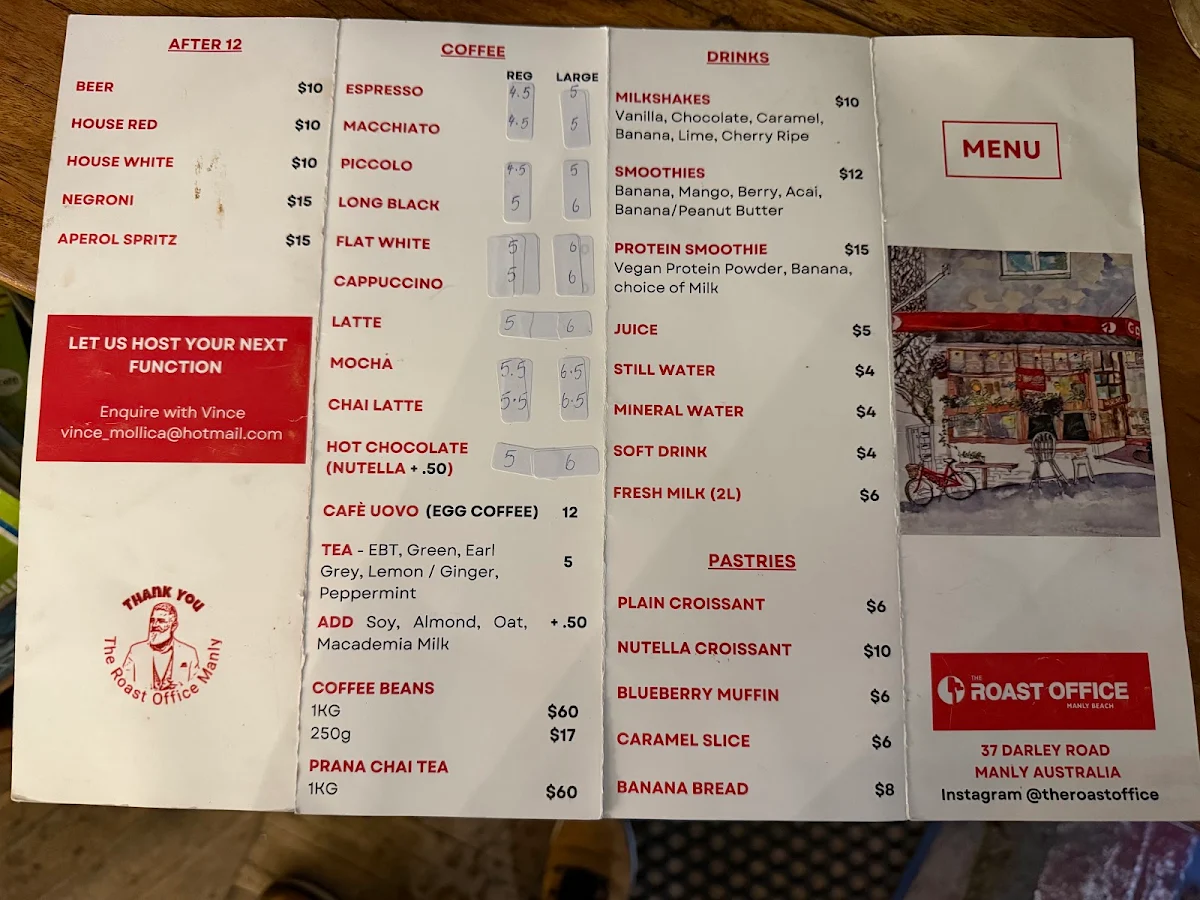 Menu, The Roast Office Cafe