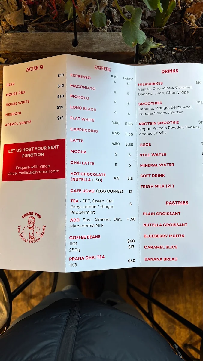 Menu, The Roast Office Cafe