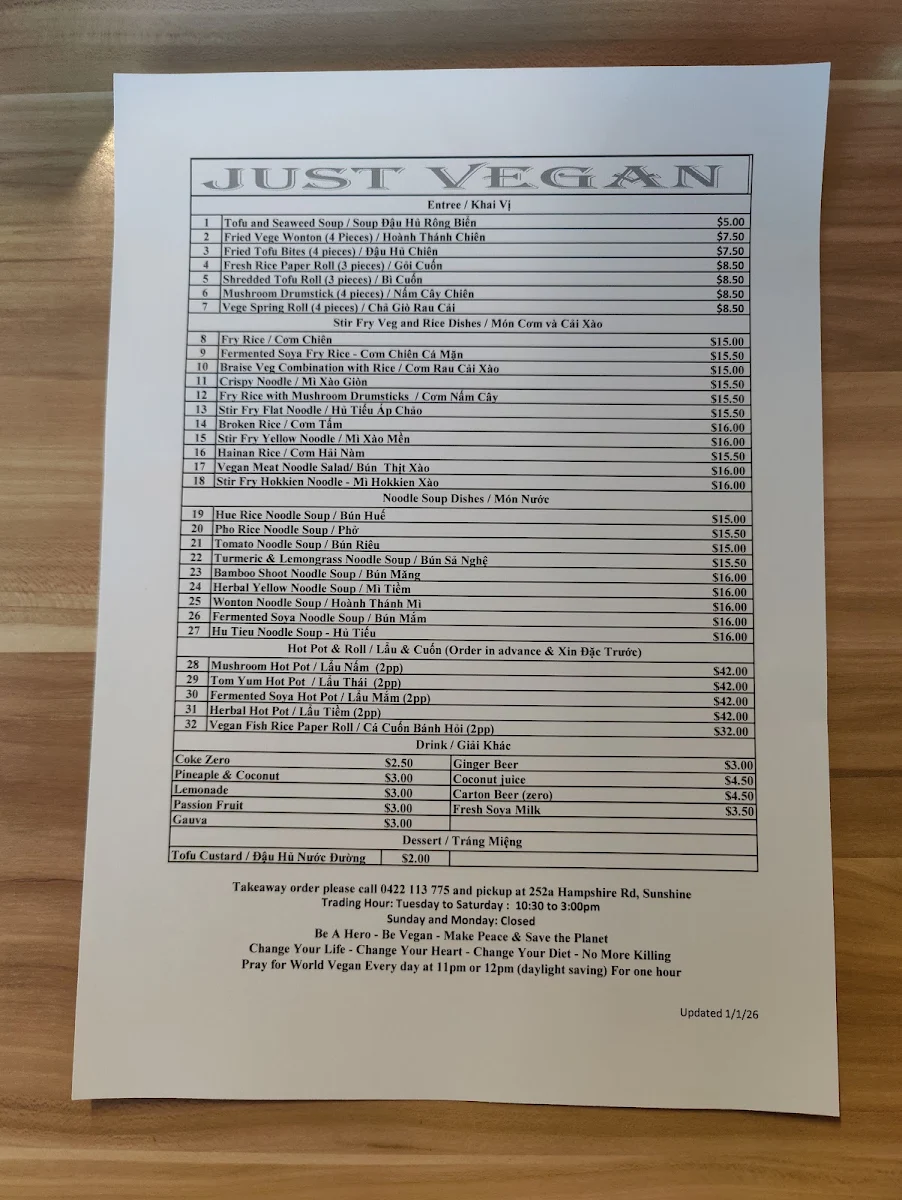Menu, Just Vegan