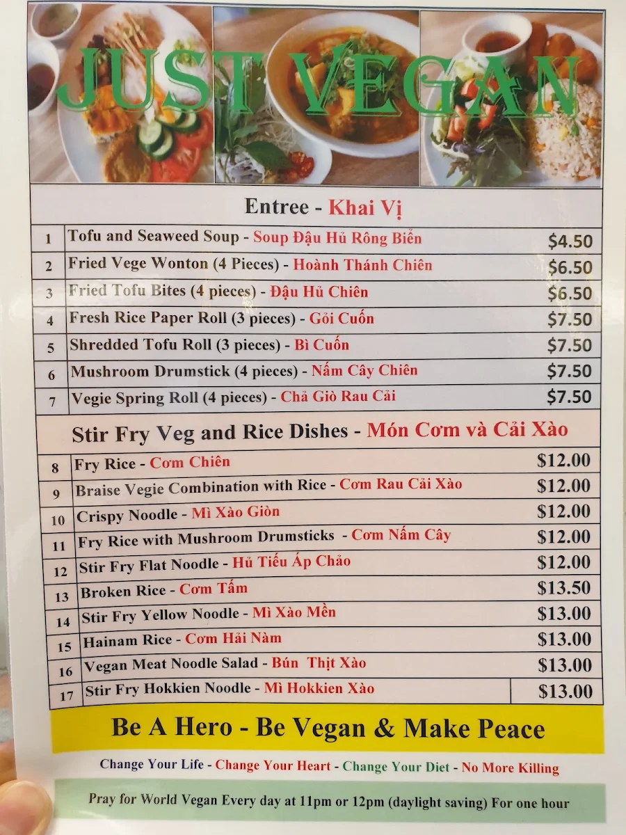 Menu, Just Vegan