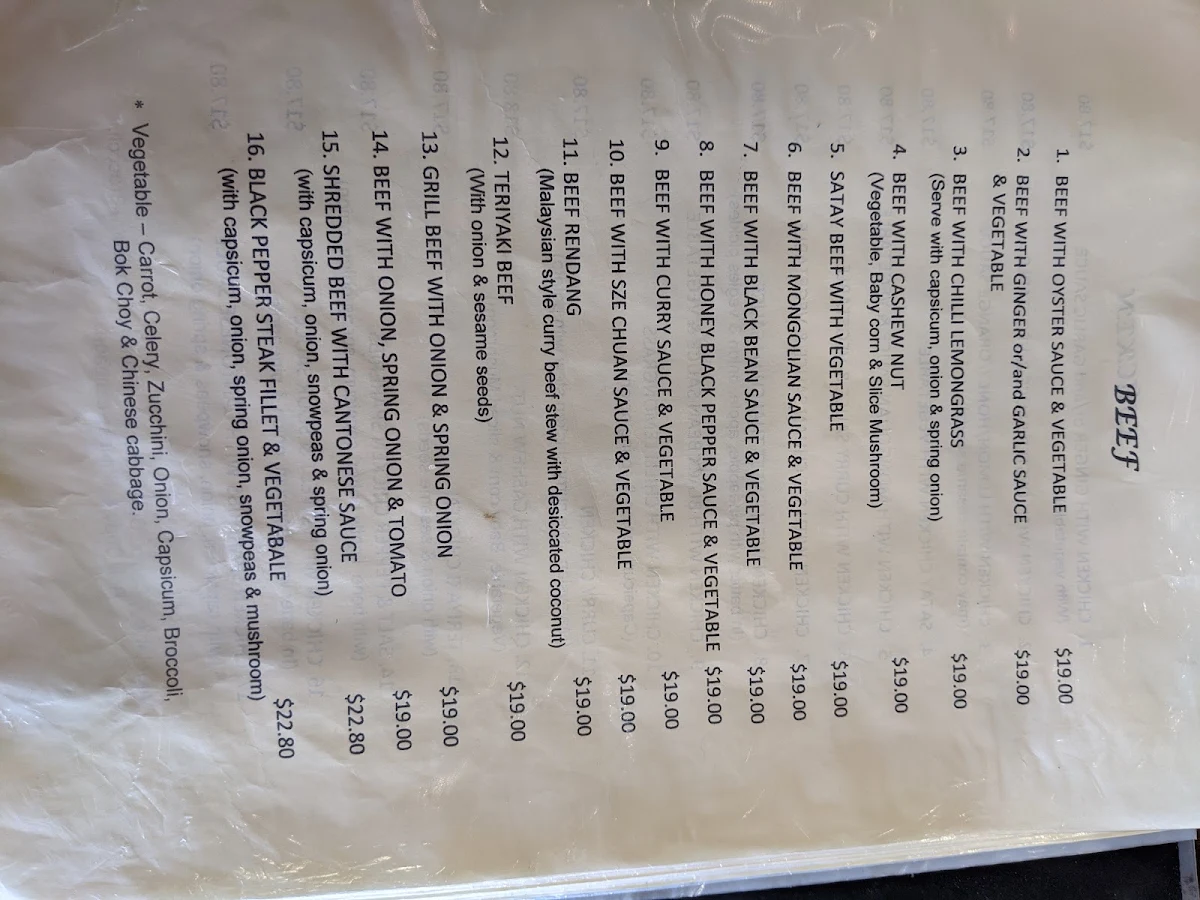 Menu, Xiang Garden Chinese Restaurant