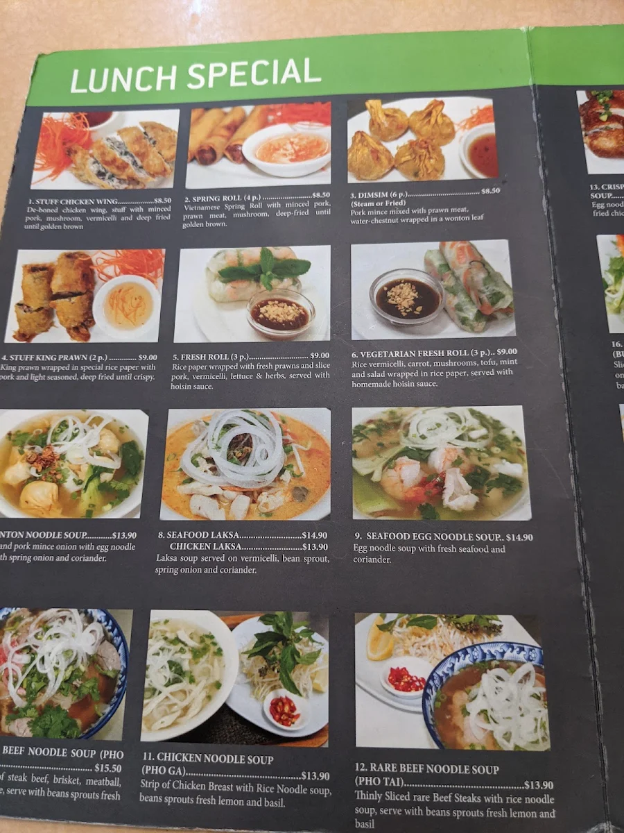 Menu, Da Lat Restaurant