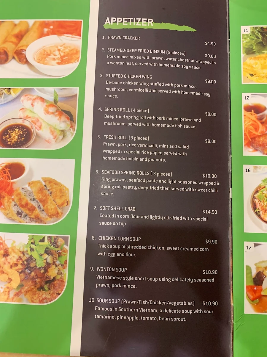 Menu, Da Lat Restaurant