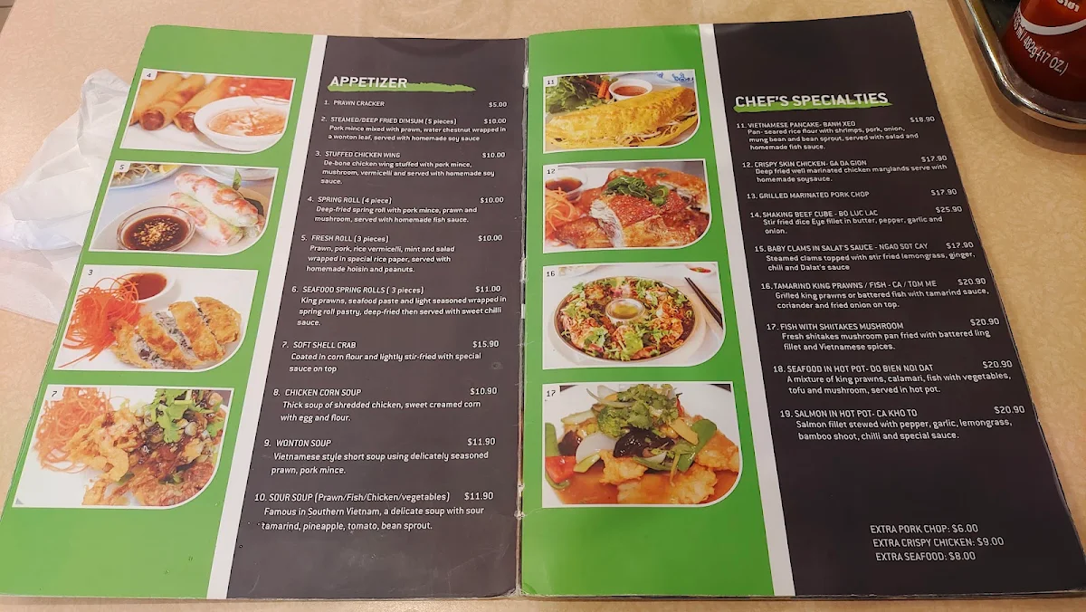 Menu, Da Lat Restaurant