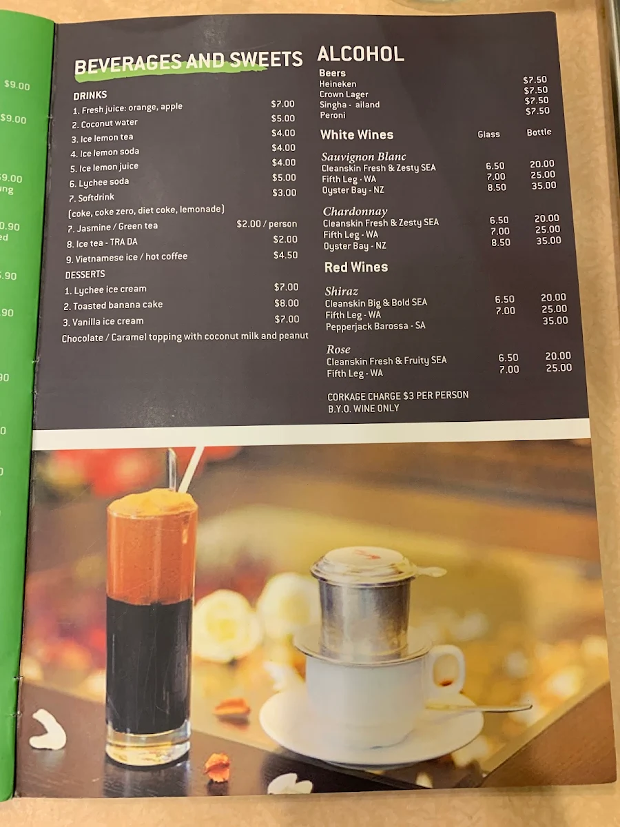 Menu, Da Lat Restaurant