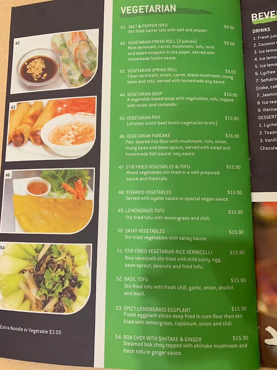 Menu, Da Lat Restaurant