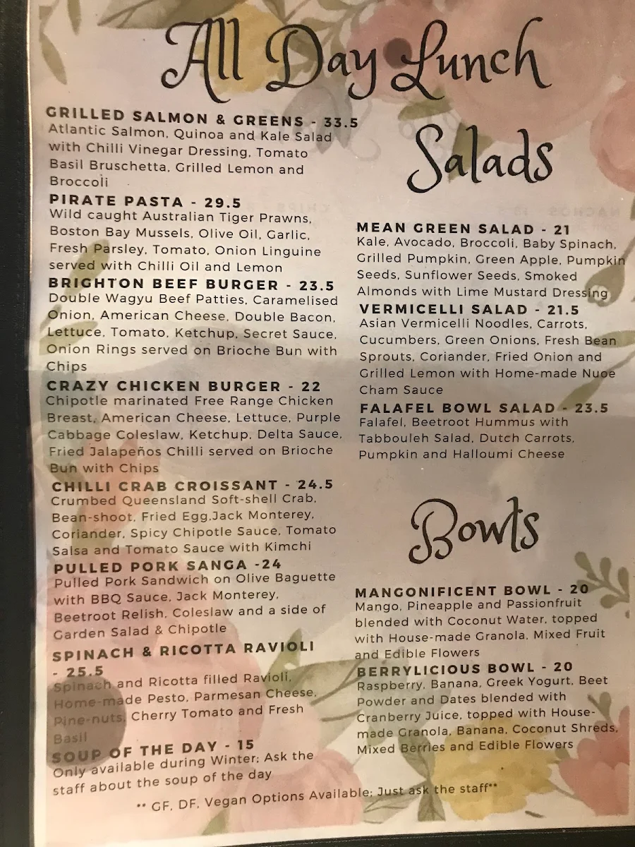 Menu, Brighton Schoolhouse