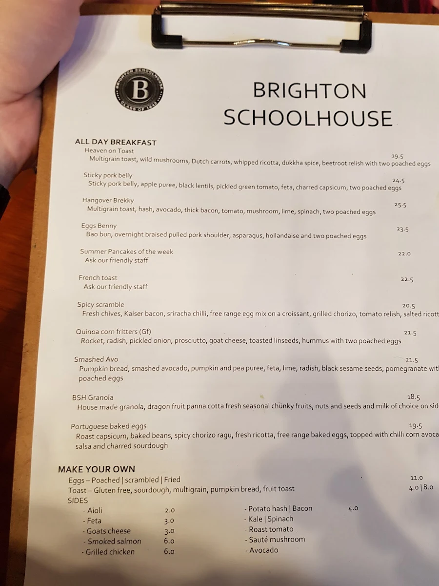 Menu, Brighton Schoolhouse