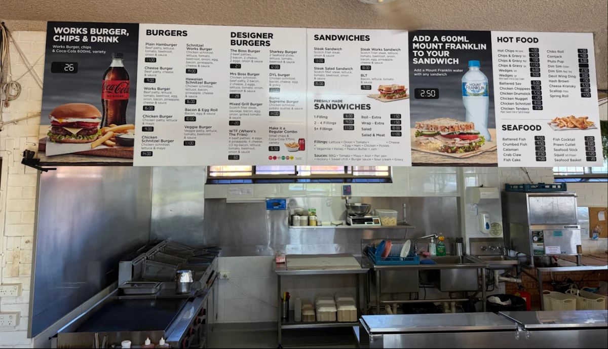 Menu, Burgie's Burger Bar & Cafe