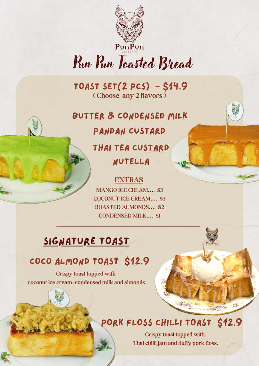 Menu, Pun Pun Desserts