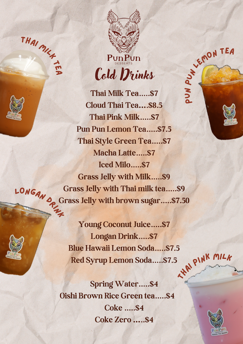 Menu, Pun Pun Desserts