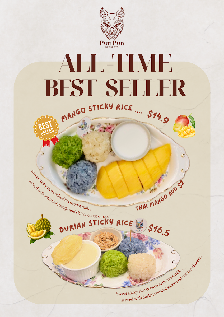 Menu, Pun Pun Desserts