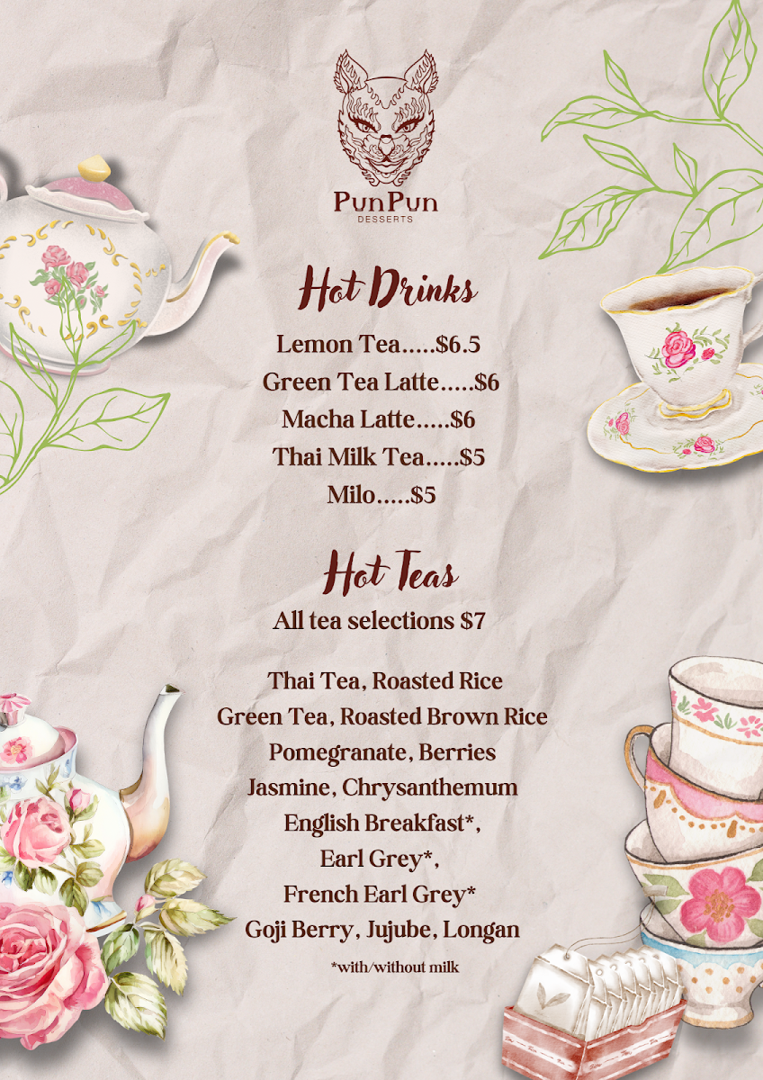 Menu, Pun Pun Desserts
