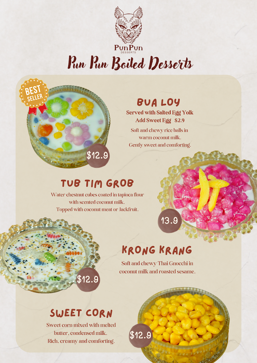 Menu, Pun Pun Desserts