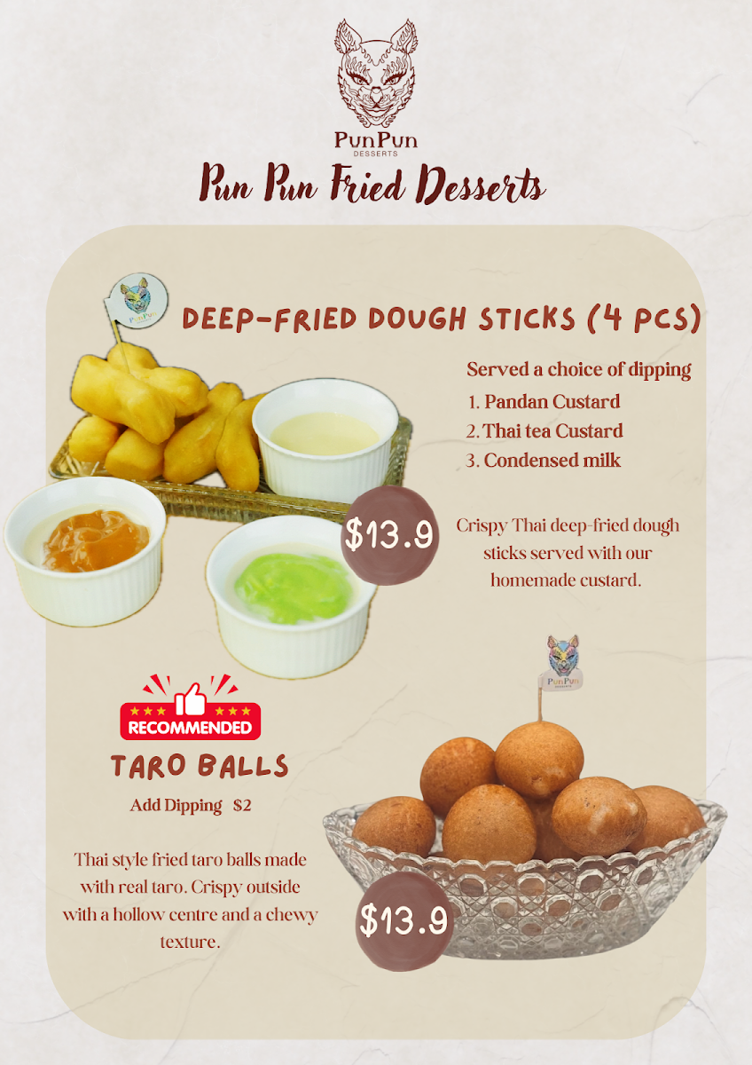Menu, Pun Pun Desserts