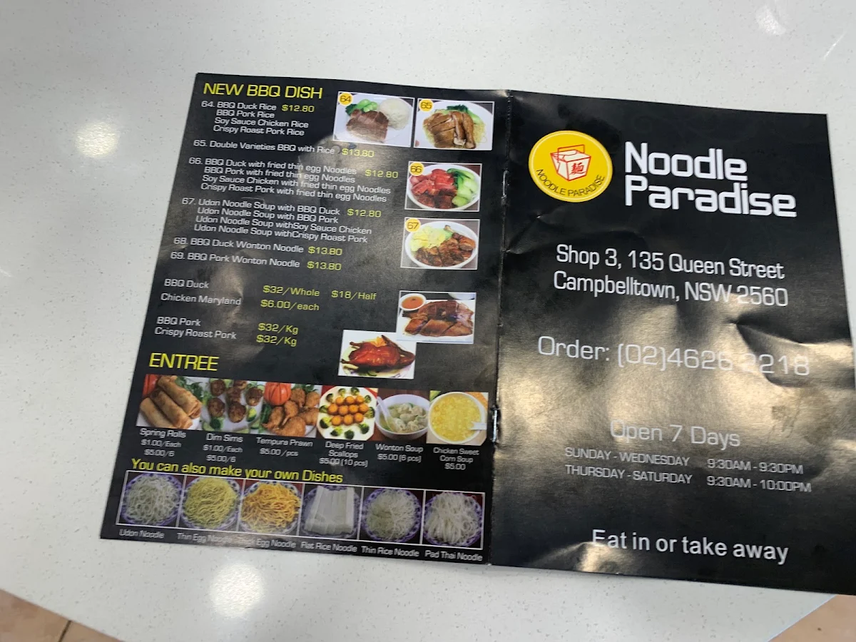Menu, Noodle Paradise