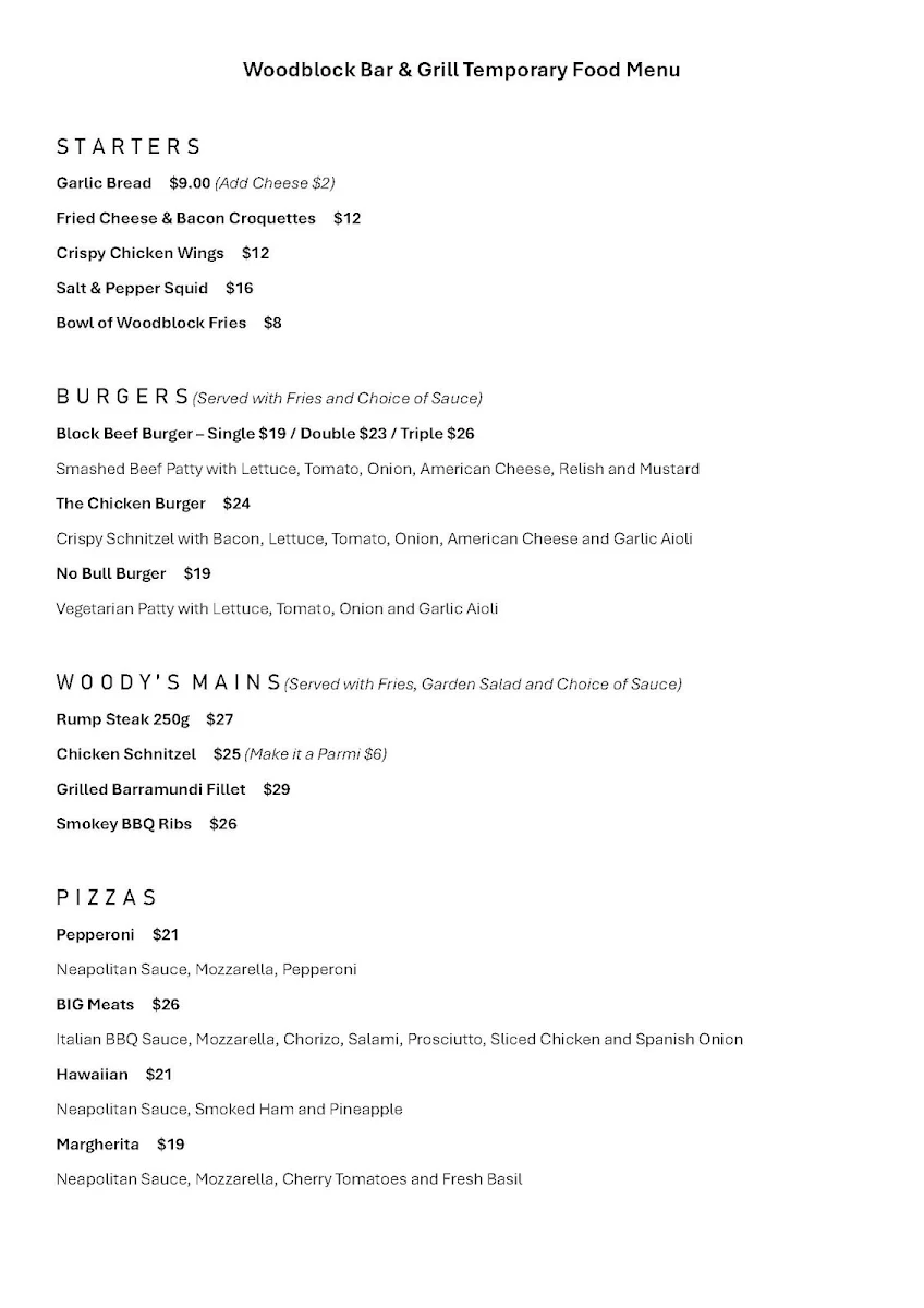 Menu, Tele Point Pub