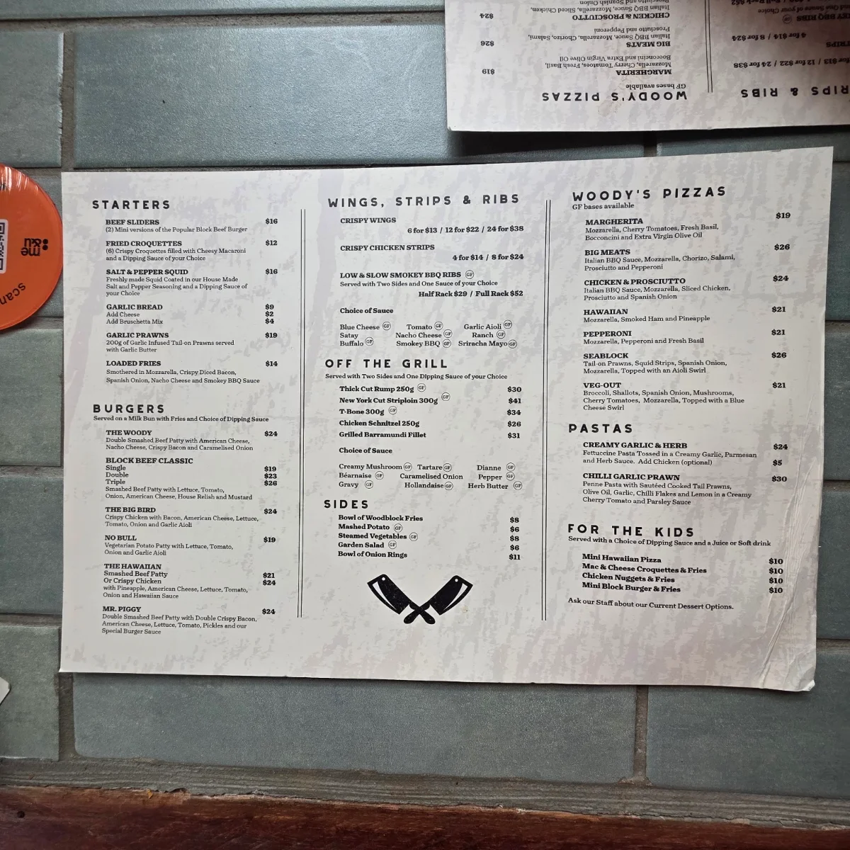 Menu, Tele Point Pub