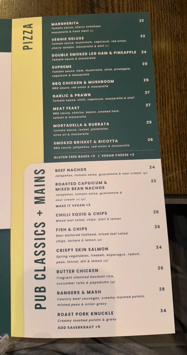 Menu, Gregory Hills Hotel