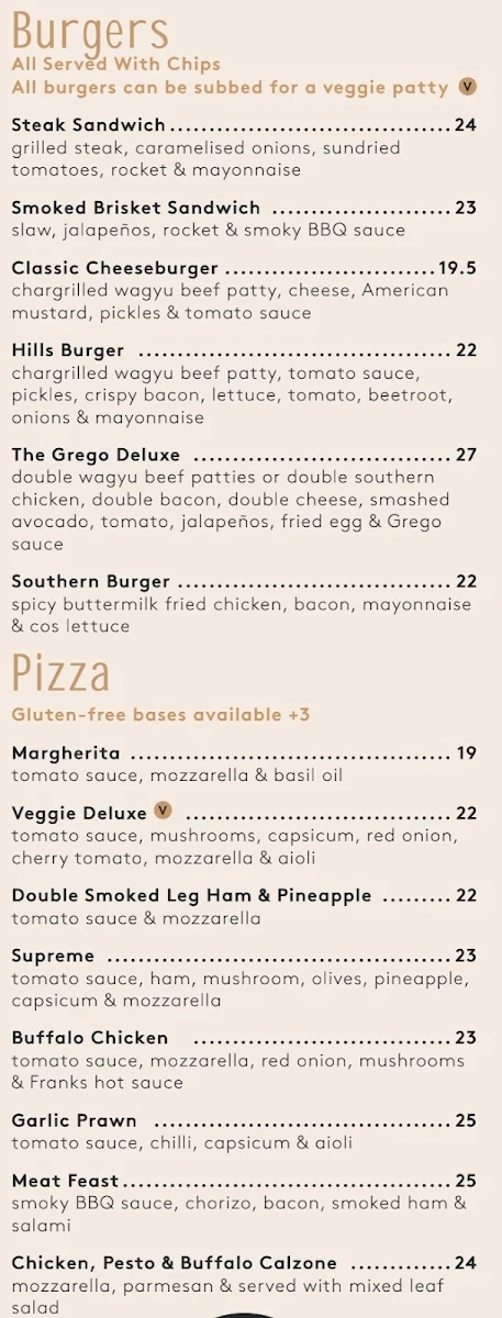 Menu, Gregory Hills Hotel