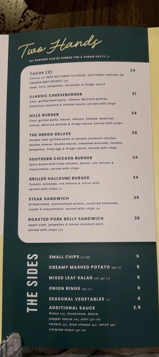 Menu, Gregory Hills Hotel