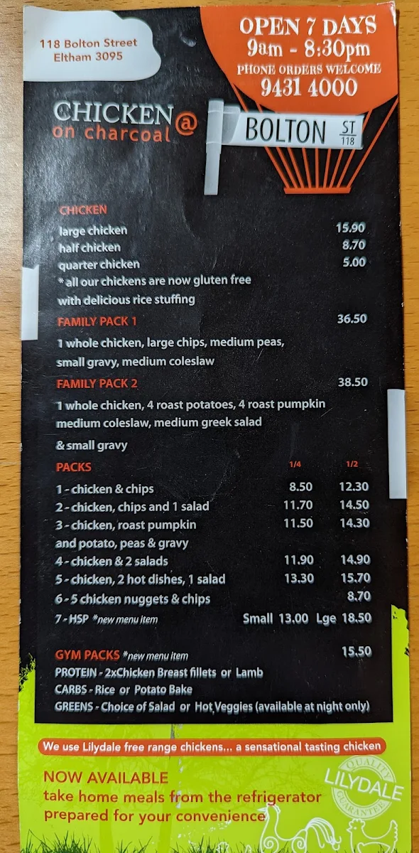 Menu, Chicken On Charcoal