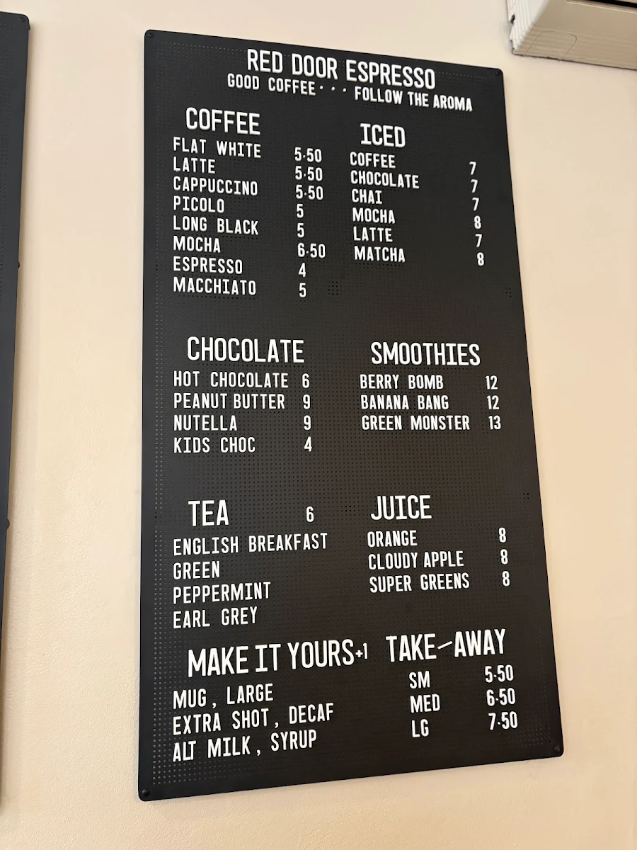 Menu, Red Door espresso