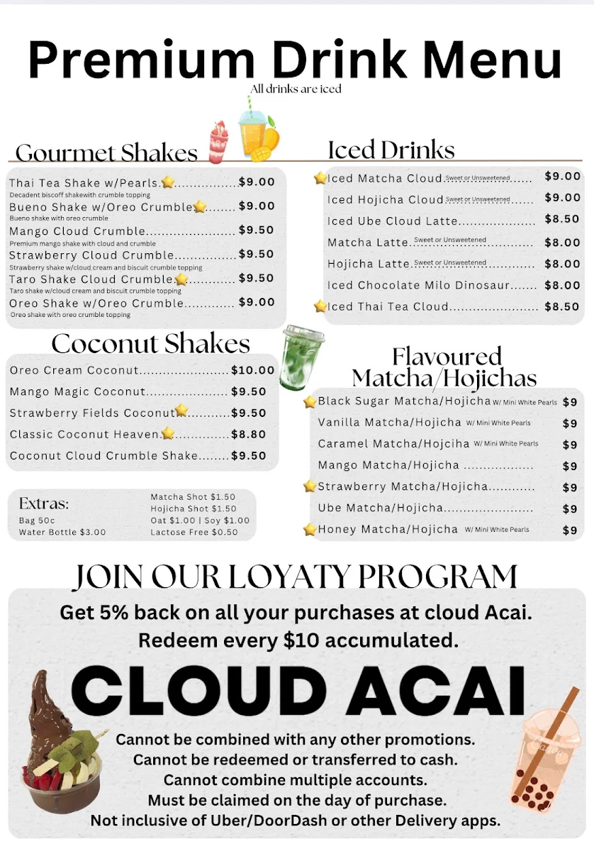 Menu, Cloud Acai