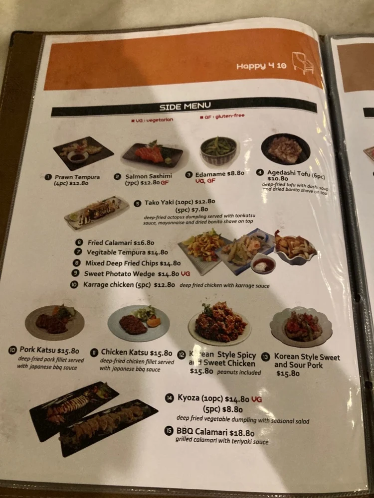 Menu, Happy 4 10