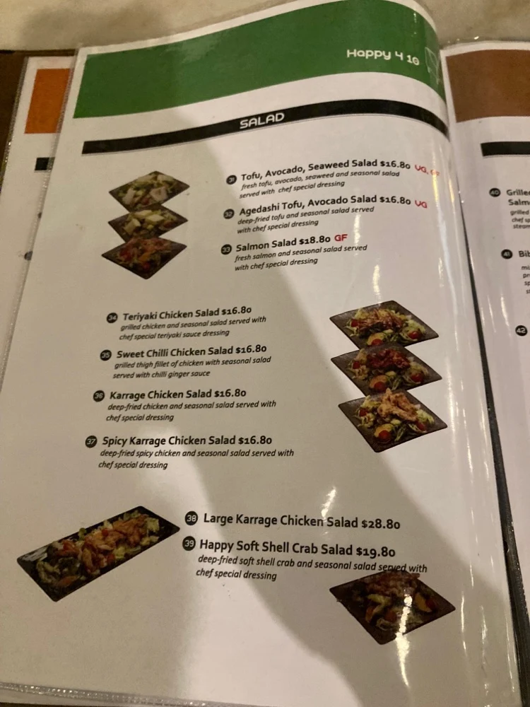 Menu, Happy 4 10