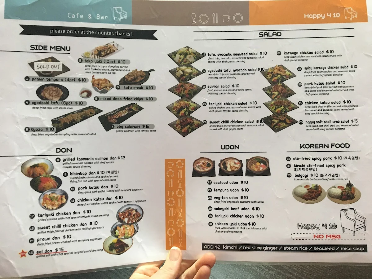 Menu, Happy 4 10