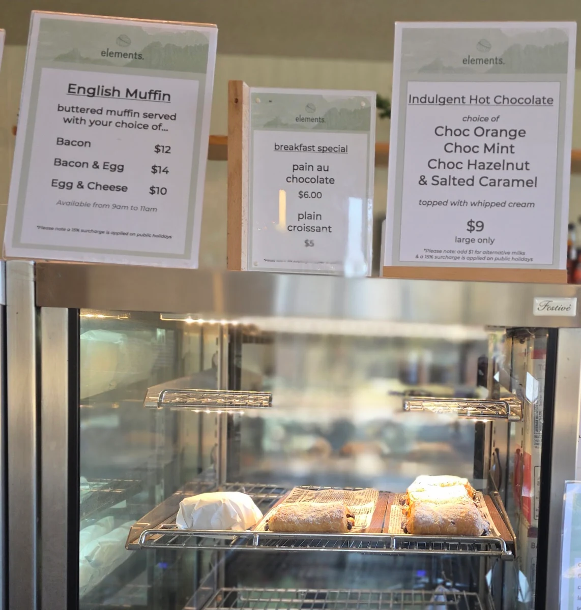 Menu, Elements Cafe