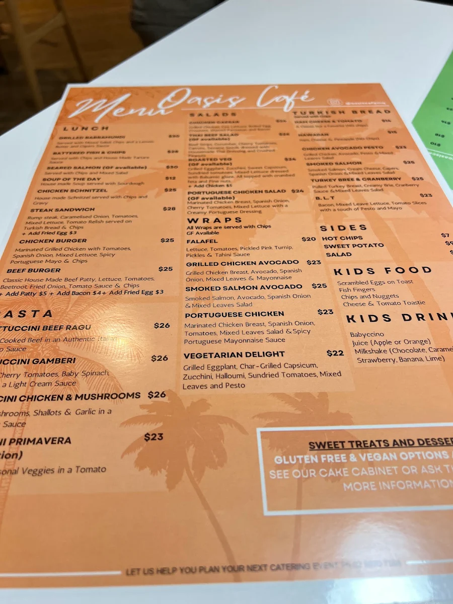 Menu, Oasis Cafe Macquarie Centre