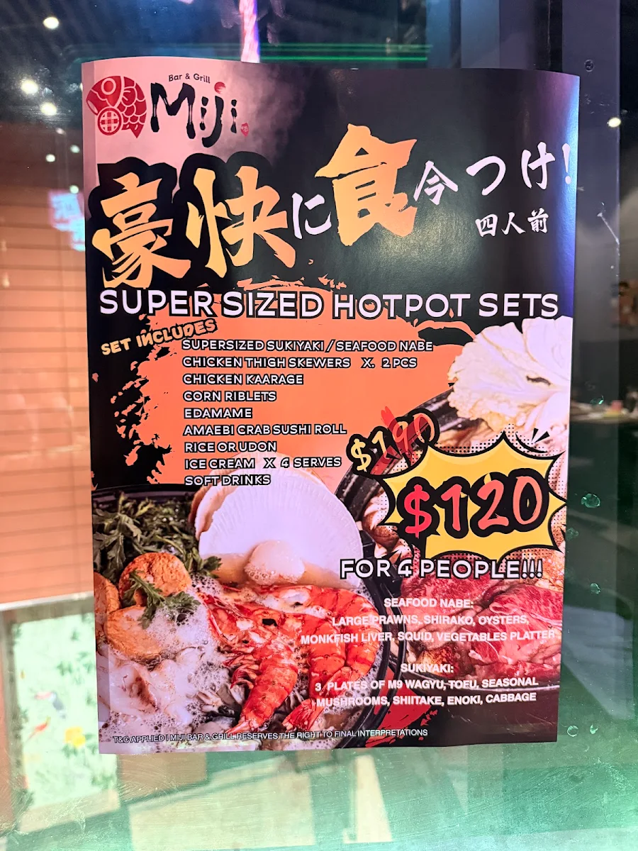 Menu, Miji Bar & Grill