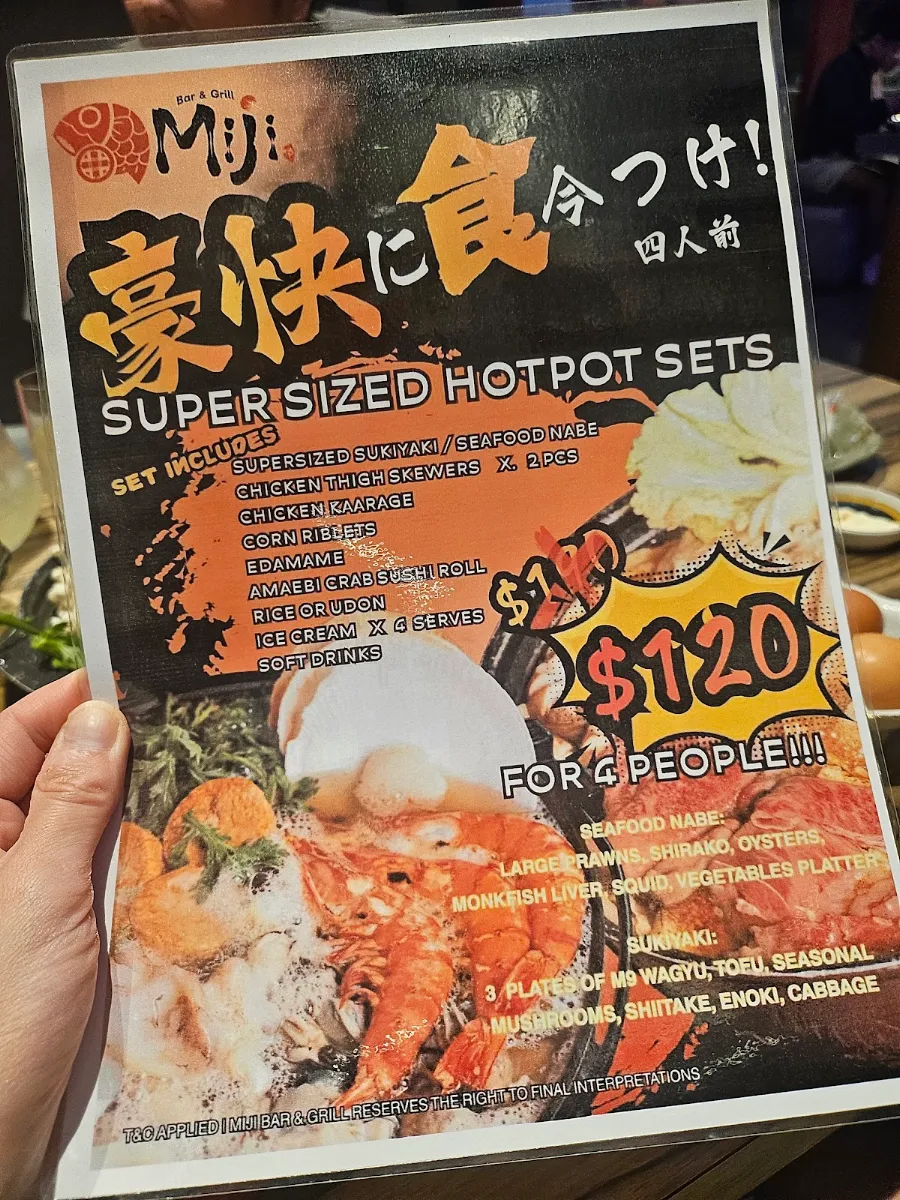 Menu, Miji Bar & Grill