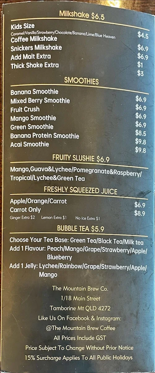 Menu, The Mountain Brew Coffee