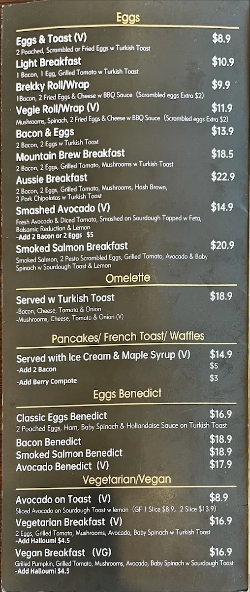 Menu, The Mountain Brew Coffee