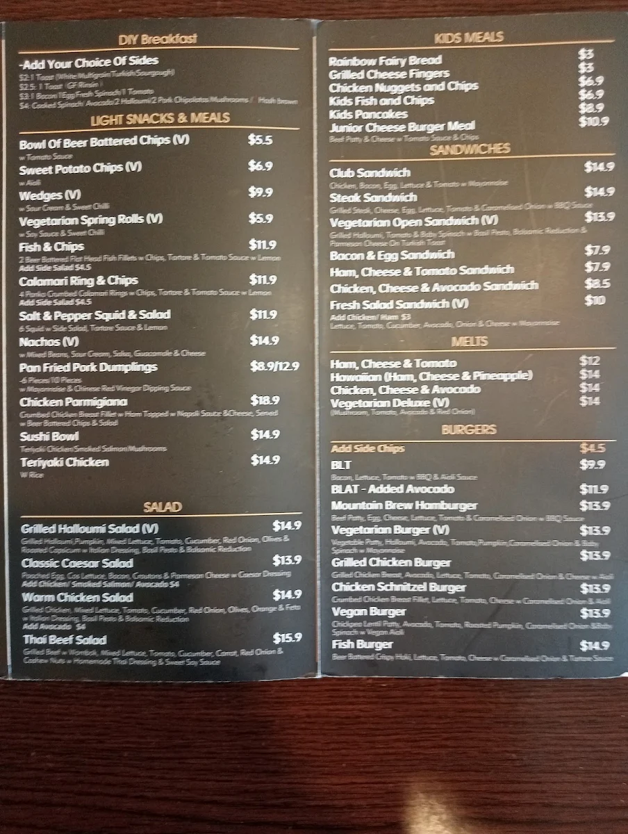 Menu, The Mountain Brew Coffee