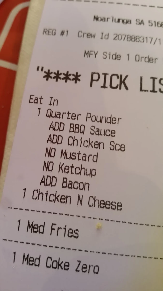 Menu, McDonald's Noarlunga