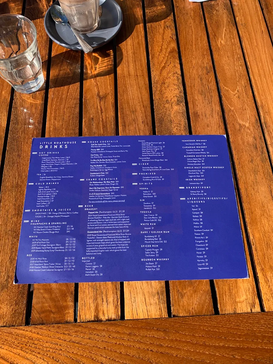Menu, Boathouse