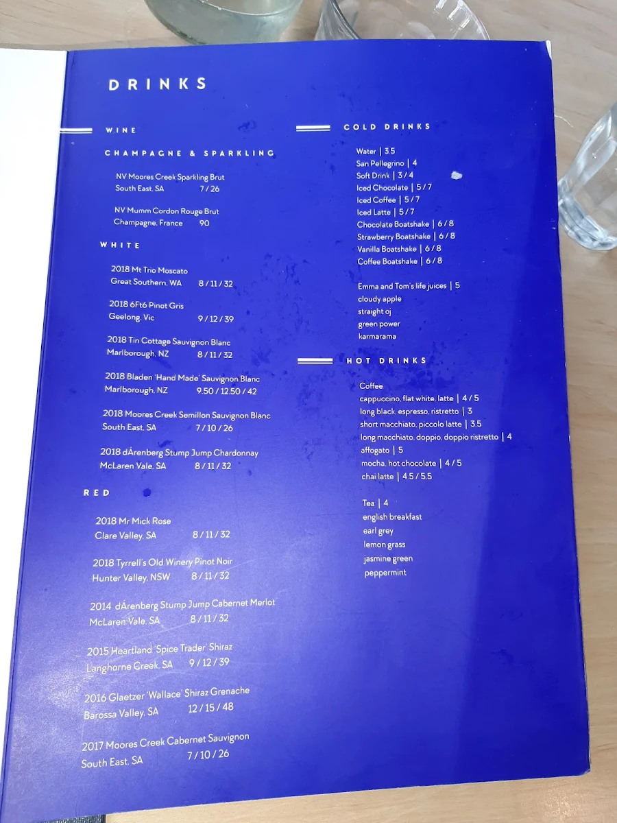 Menu, Boathouse