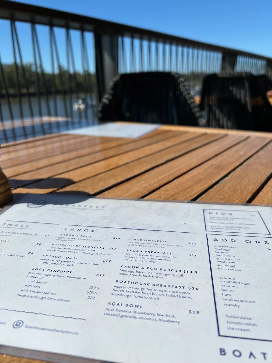 Menu, Boathouse