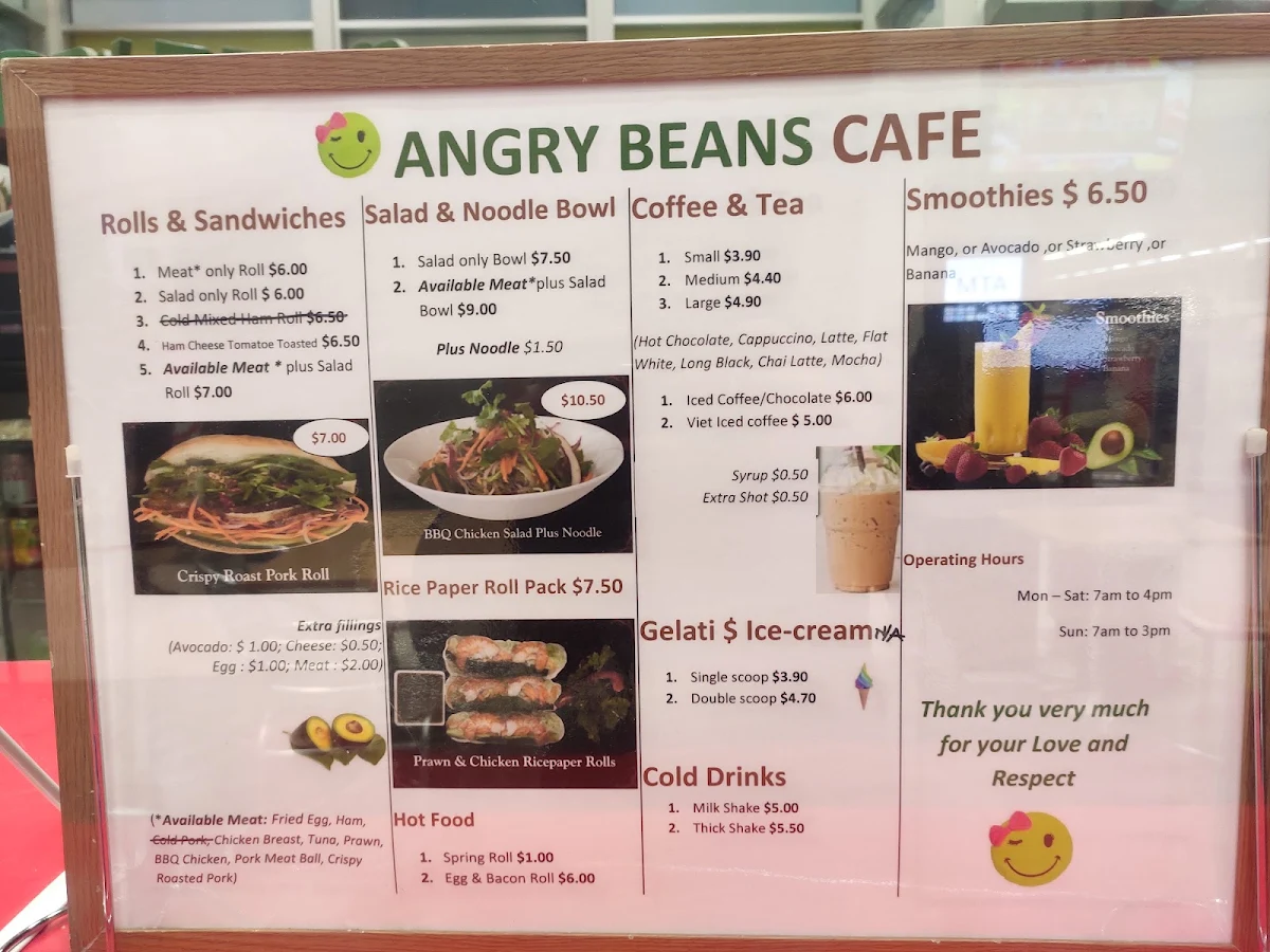 Menu, Angry Beans Cafe