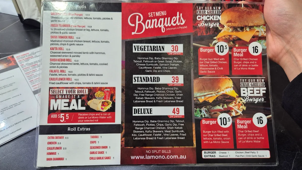 Menu, La Mono Casula | Charcoal Chicken & Lebanese Cuisine