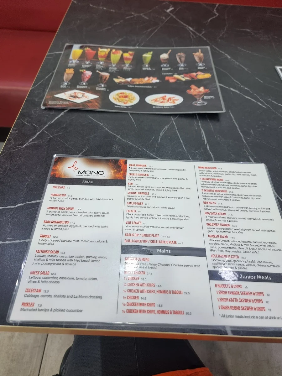 Menu, La Mono Casula | Charcoal Chicken & Lebanese Cuisine
