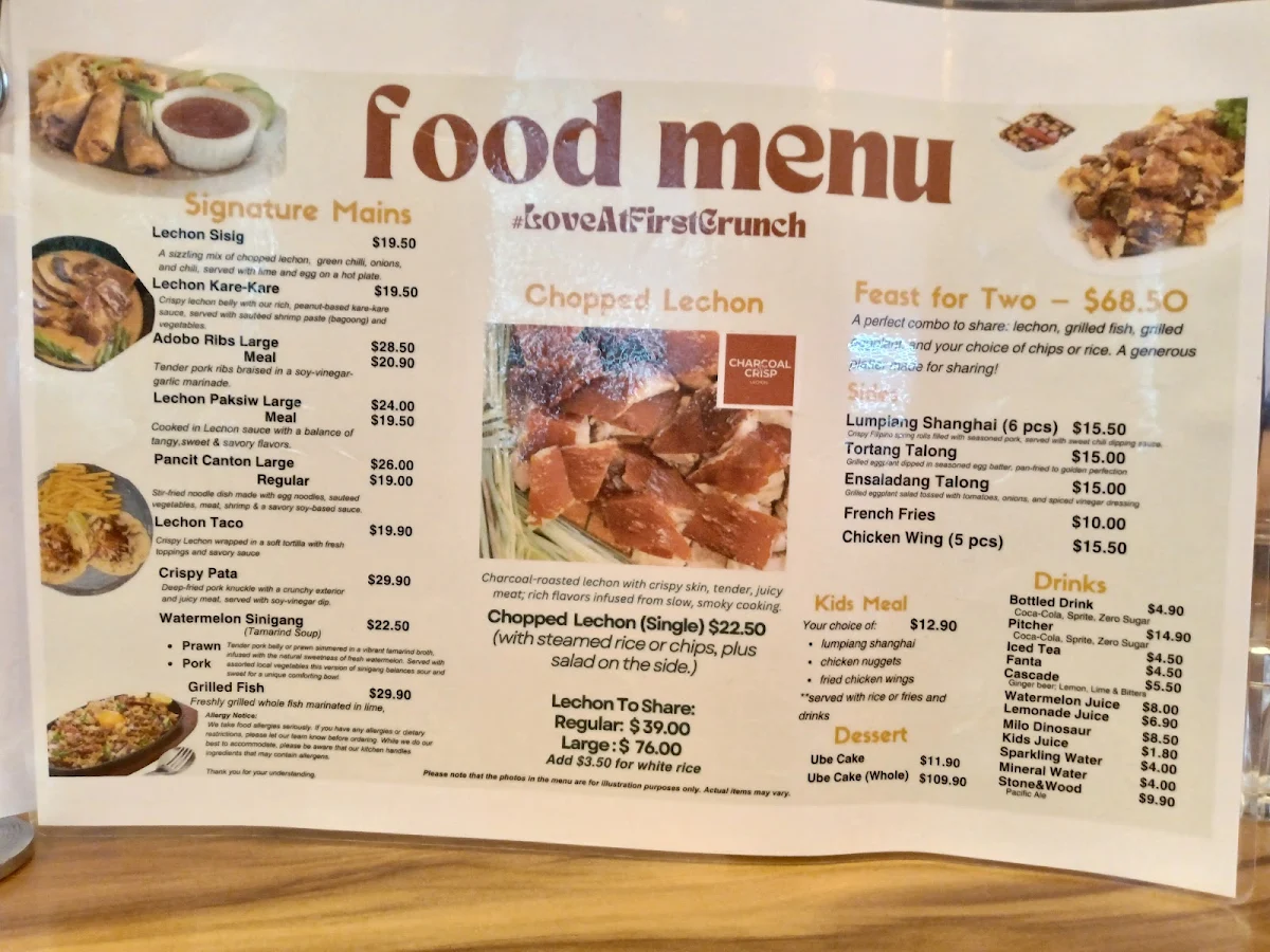 Menu, Charcoal & Crisp Lechon Sydney