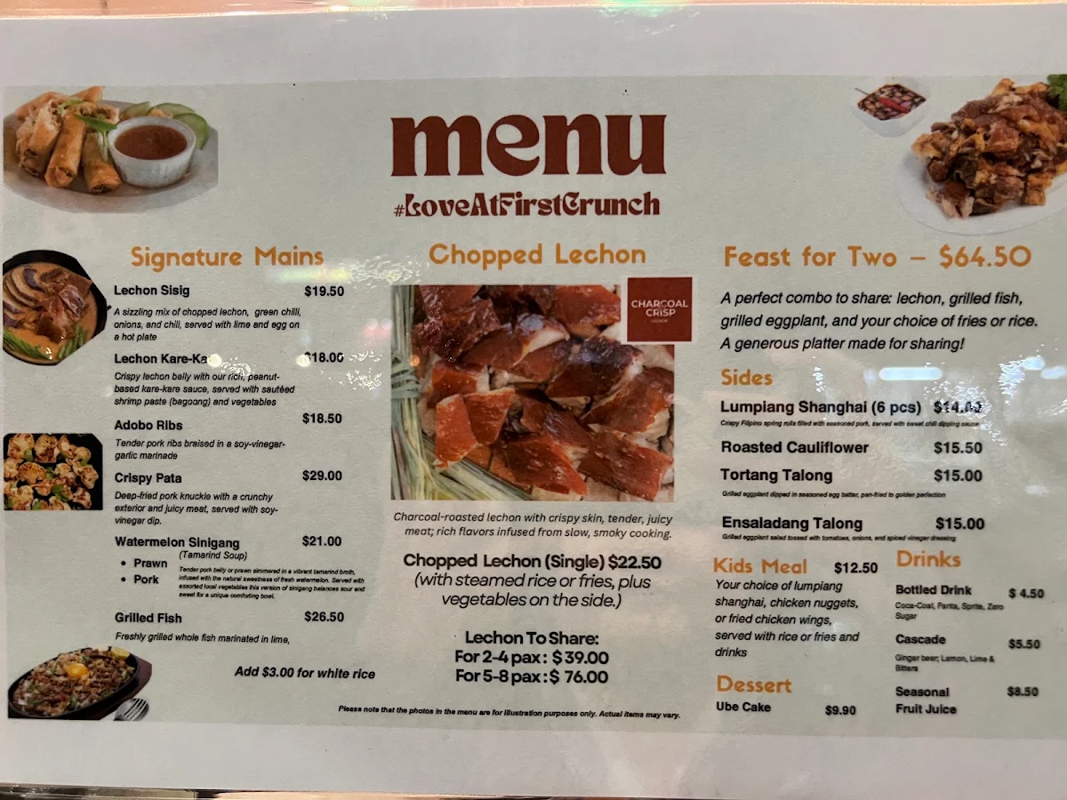 Menu, Charcoal & Crisp Lechon Sydney