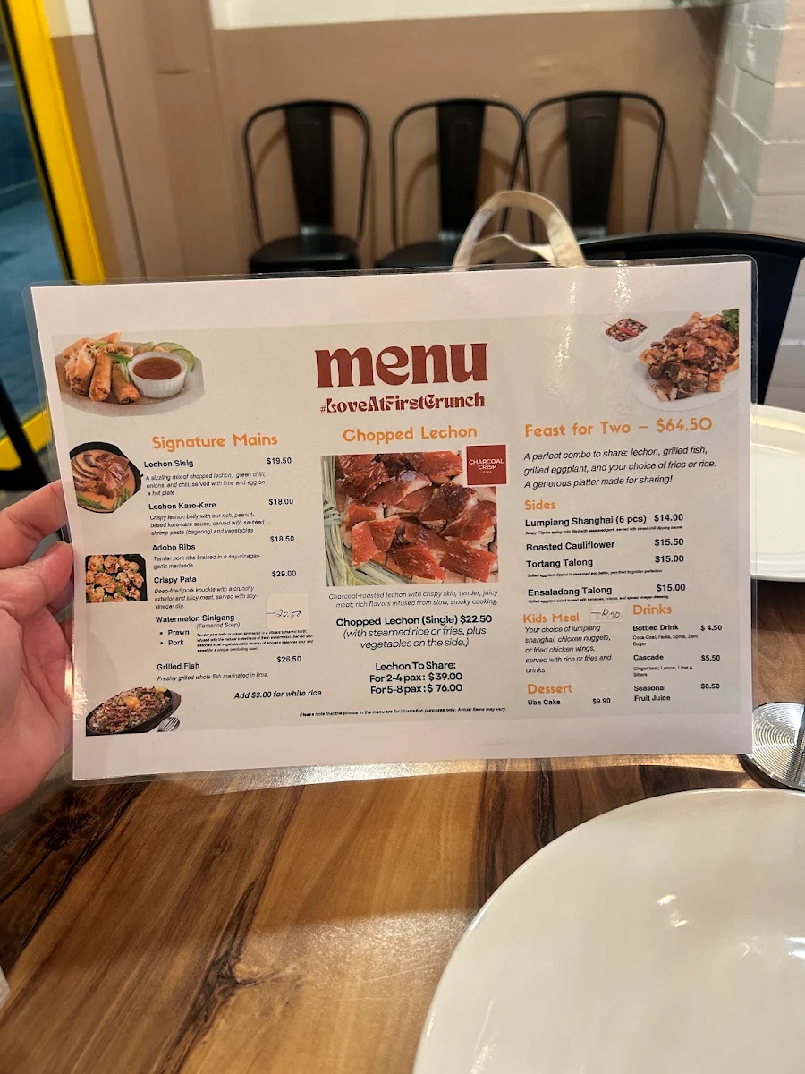 Menu, Charcoal & Crisp Lechon Sydney